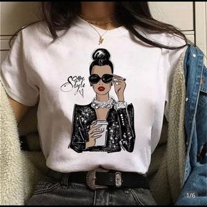 Women’s White Tee Shirt Coffee Style